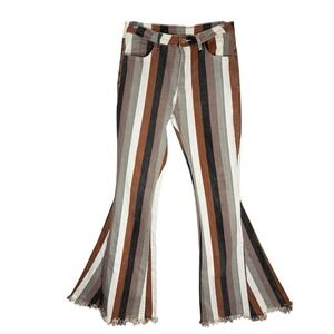 Saints And Hearts Sz M Striped Mid Rise Bell Bottom Jeans Raw Hem